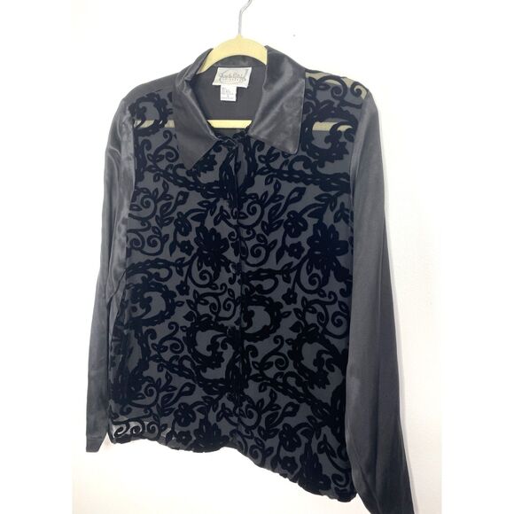 Diane Von Furstenberg Burnout Black Sheer Baroque Fairy Goth Silk Blouse Sz S - Picture 4 of 11